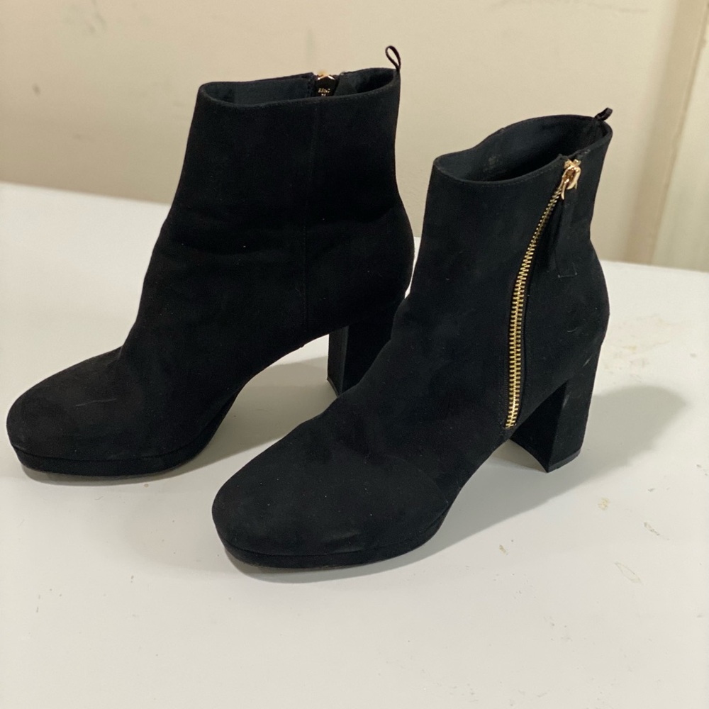 H&M Black Ankle Booties with Gold Zipper